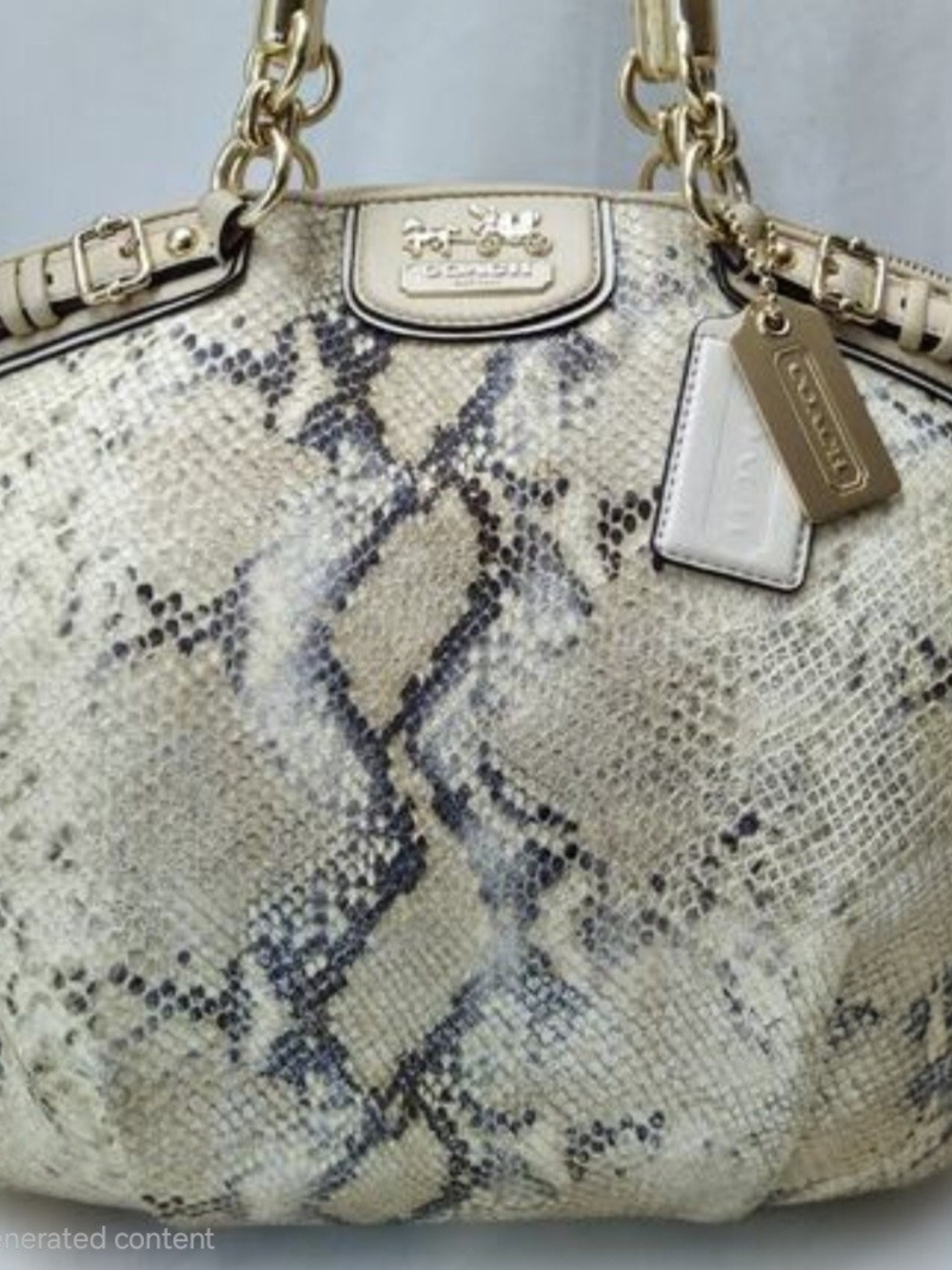 Coach Snake-Print Leather Satchel in Ivory/Beige with Gold Hardware